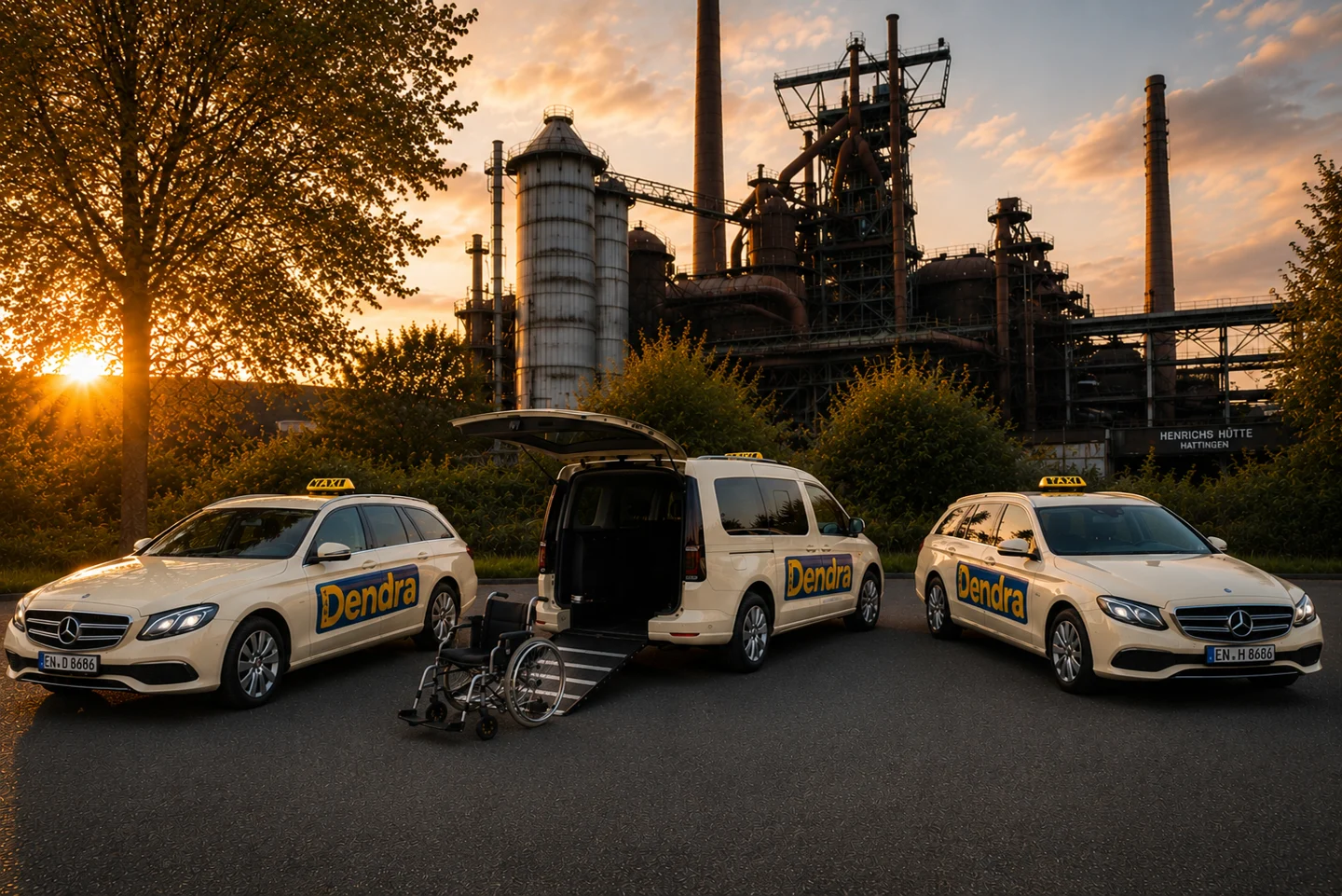 Fahrzeuge von Taxi Dendra am LWL-Industriemuseum Henrichshütte in Hattingen